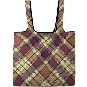 Bruine Schotse Plaid Herbruikbare Boodschappentas Opvouwbare Boodschappentas Opslag Tote Bags met Handvatten voor Werk Reizen