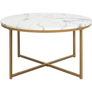 JLVAWIN Salontafel Ronde Salontafel Sofa Eindtafel Woonkamer Bijzettafel Modern Luxe Meubels, Natuurlijk Marmeren Tafelblad Metalen Frame, Wit Hoog 48cm Nachtkastjes (Maat: 60x48cm)