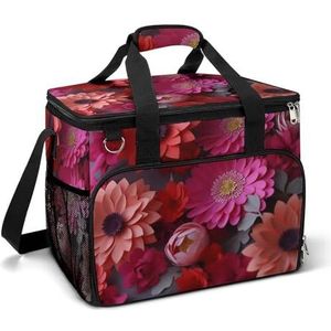 LFDSPYJE Koeltas geïsoleerde lunchtas met zijvak, rode bloemen, grote boodschappentas, herbruikbare lunchbox voor camping strand