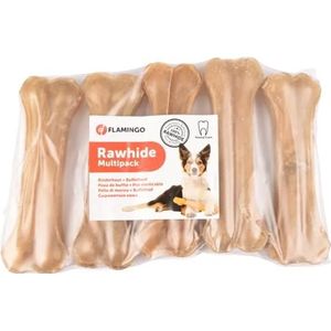 Flamingo - Geperste botten voor honden – Buffelhuid – 11 cm – 5 stuks