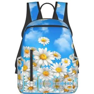 Lente Daisy Bloemen Print Stijlvolle Laptop Rugzak Voor Vrouwen School Boekentas Lichtgewicht Casual Reizen Dagrugzak, Zwart, Eén maat