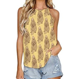 Hipster vintage Beaver dames tanktop zomer mouwloze T-shirts halter casual vest blouse print T-shirt 3XL