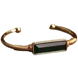 Vrouwen Flash Labradoriet Steen Open Manchet Polsband Armband Natuurlijke Edelstenen Goud Koper Bangle Sieraden Gift (Color : Green Agate)