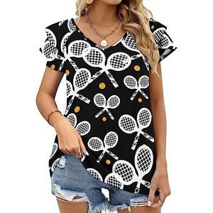 Tennisbal dames casual tuniek tops ruches korte mouwen T-shirts V-hals blouse T-shirt