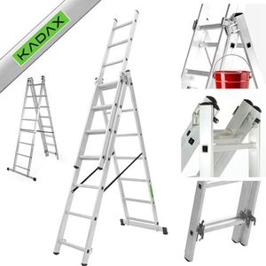 KADAX Multifunctionele ladder, multifunctionele ladder van aluminium, ladder tot 150 kg, multifunctionele ladder, combiladder, staande ladder met haken, schuifladders (8 treden)