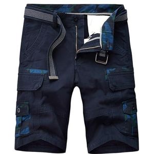 Men's Cargo Shorts Heren Camo Cargo Shorts Lichtgewicht Multi Pocket Katoen Casual Cargo Shorts, Outdoor Twill Camo Shorts Met Rits Zakken (geen Riem) Work Shorts with Multi-Pocket(Blauw,30)