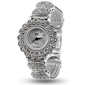 Nieuwe Vintage Stijl Thaise Sterling Zilver Marcasite Armband Sieraden Dames Horloge