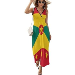 Grenada vlag dames lange jurk mouwloze maxi-jurk zonnejurk strand feestjurken avondjurk 2XL