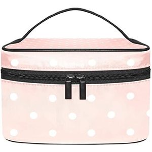 Witte Polka Dots op Roze Achtergrond Patroon-01 Make-up Organizer Bag, Reizen Make-up Tas Organizer Case Draagbare Cosmetische Tas voor Vrouwen en Meisjes Toiletartikelen, Meerkleurig, 22.5x15x13.8cm/8.9x5.9x5.4in