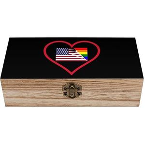 I Love American Rainbow Red Heart Houten Doos met Deksel Opbergdozen Organiseer Sieradendoos Decoratieve Dozen voor Vrouwen Mannen