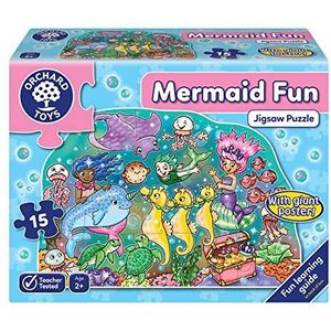 Orchard Toys Mermaid Fun Jigsaw Puzzle, 15-Piece Puzzle For Kids Ages 2+, Features Giant Poster, Develops Hand-Eye Coordination, Educational Puzzle