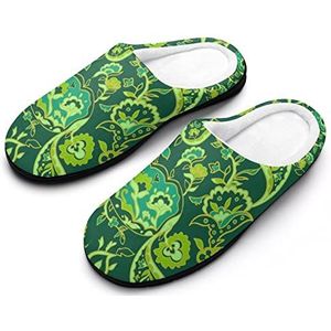 Groene paisley patroon dames katoenen pantoffels traagschuim antislip huisschoenen indoor outdoor