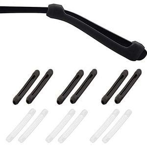 PIPJOY Premium Ultra Zachte Antislip Siliconen Brillen Tempel Tips - 6 Paar Oorgrepen Mouwhouder (Zwart & Transparant)