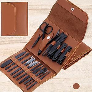Nagelknipper pak 16 stuks nagelknipper nagelschaar vouw tas-schoonheid manicure nagelvijl tool (kleur: bruin)