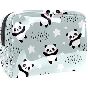Make-uptas PVC toilettas met ritssluiting waterdichte cosmetische tas met grijze Panda patronen voor vrouwen en meisjes