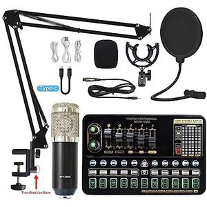 Geluidskaartkit, Professionele Condensator Microfoon BM 800 Draadloze V10 PRO Geluidskaart for PC Computer Telefoon Karaoke Live Zingen Gaming(Silve BM800 V10XPRO)
