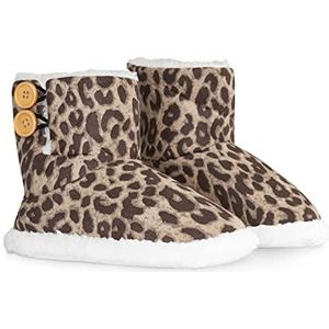 Dunlop pantoffels voor dames, pantoffels met imitatievacht, warme winterslippers, enkellaarsjes, pantoffels met geheugenschuim en pluche, voor binnen en buiten, cadeaus voor dames, Animal Print, 41 EU