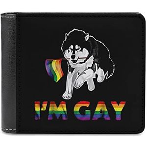 I Am Gay Pride LGBT-vlag Siberische Husky portemonnee voor mannen vrouwen PU lederen tweevoudige portemonnee portemonnee portemonnee met kaarthouder portemonnee één maat