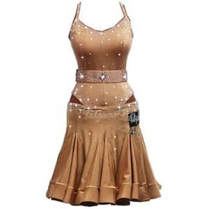 Danskostuums Latin Dance Rok Performance Kleding Performance Kleding Volwassen kinderen Huidskleur Naakt Flash Diamond Fish Bone Rok Jurk (Color : Gold, Maat : M)