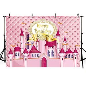 MEHOFOTO Prinses kasteel verjaardag fotostudio booth achtergrond roze hoofdeinde meisje goud verjaardag grens fotografie achtergrond banner voor dessert tafel benodigdheden 2,1 x 1,5 m
