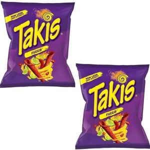 2 x 113 g - TAKIS FUEGO - Spicy Lime and Chili Flavour + Heartforcards® verzendbeveiliging