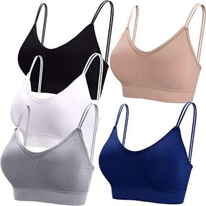 BQTQ 5 Stks V-hals Tube Top Bra Gewatteerde Camisole BH voor Vrouwen Naadloze Bralettes, Zwart, Wit, Grijs, Beige, Navy, M