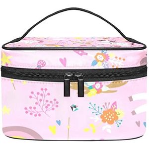 Roze Romantische Eenhoorns Regenboog Bloemen Sterren Make-up Organizer Bag, Reizen Make-up Tas Organizer Case Draagbare Cosmetische Tas Voor Vrouwen En Meisjes Toiletartikelen, Meerkleurig, 22.5x15x13.8cm/8.9x5.9x5.4in