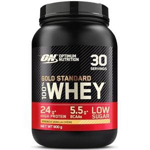 Optimum Nutrition Gold Standard 100% Whey Spieropbouw en Herstel, Proteïnepoeder met Lichaamseigen Glutamine en BCAA Aminozuren, Franse Vanillecrème Smaak, 30 Porties, 900 g