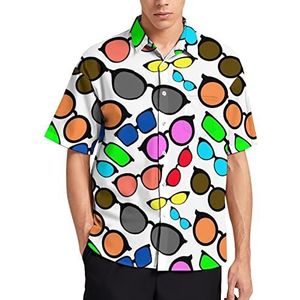 Kleurrijke Zonnebril Mannen Korte Mouw T-Shirt Causale Button Down Zomer Strand Top Met Zak