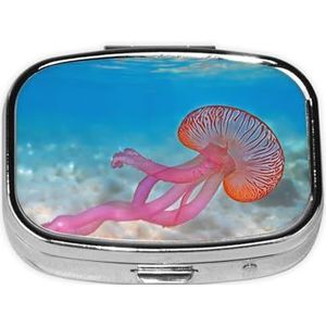 Stijlvolle vierkante pillendoos kleur kwallen metalen pillendoos 2 compartimenten medicijnpillenhouder houder, draagbare pillenorganizer doseerdoos, kleine pillendoos voor op reis voor portemonnee en