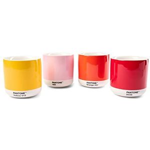 PANTONE Porselein Latte Macchiato Thermobeker, 220ml, Set van 4: Geel 12 C, Red2035 C, Oranje 021 C, Licht Roze 182C