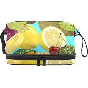 Grote capaciteit reizen cosmetische tas, verf fruit druiven watermeloen oranje citroen aardbei ananas, make-up tas, waterdichte make-up tas organisator, Meerkleurig, 27x15x14 cm/10.6x5.9x5.5 in