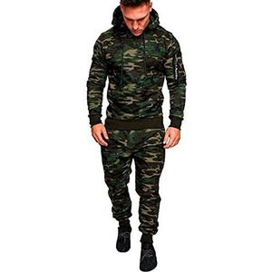 GUOCU Overall voor heren, sweatshirt, militair, camouflage, capuchon, ritssluiting, Groen, M