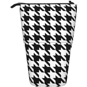 Bxzpzplj Gebarentaal Alfabet Print Potlood Telescopische Case Multifunctionele Briefpapier Opbergtas Kantoor en Cosmetica, Houndstooth Zwart, Eén maat