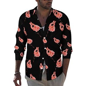 Ballet Flamingo heren button-down shirt met lange mouwen casual strand tops met zak regular fit