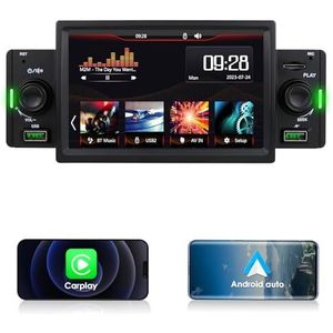 KooDux Autoradio Stereo 5 inch Single Din Wireless Apple CarPlay voor Android Auto, Mirrorlink/Mobile Charging, Bluetooth, USB-telefoons, muziekweergave, radio, auto-navigatie (1 DIN)