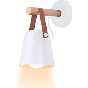 iDEGU Retro Wandlamp, E27, vintage, wandlamp, binnen, hout, metaal, hanglamp, moderne wandlamp voor slaapkamer, woonkamer, hal, restaurant (wit glanzend)