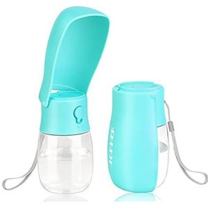 JOPHEK Draagbare Pet Drinkfles, 180°Opvouwbare Hond Kat Huisdieren Lekbestendig Waterfles, Hond Katten Fles met Actieve Koolfilter voor Dagelijks Wandelen Reizen Camping (Blauw, 300ML)