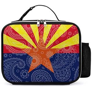 Arizona State Paisley Vlag Afneembare Maaltijd Pack Herbruikbare Lederen Lunch Box Container Draagbare Lunch Bag