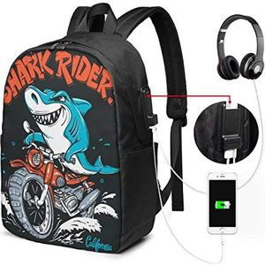 JOJOshop Haai Rider Op Motorfiets 17 Inch Rugzak Met USB Opladen Poort & Hoofdtelefoon Interface Voor College Student