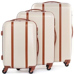 FERGÉ Milano Kofferset, harde schaal, 3-delig, handbagage 55 cm, L en XL, 3-delige hardshellkoffer, rolkoffer, 4 wielen, 100% ABS, Crème-bruin, 3er Set, kofferset