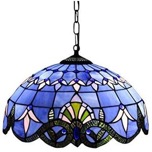 Tiffany-stijl barokke kroonluchters, mediterrane gebrandschilderde schaduw plafondlamp, vintage hangende hanglamp voor slaapkamer, woonkamer, keukeneiland,Blue,30cm