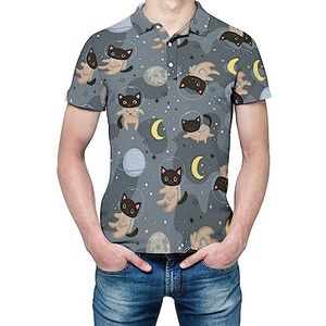 Leuke katten astronauten heren shirt met korte mouwen golfshirts normale pasvorm tennis T-shirt casual zakelijke tops