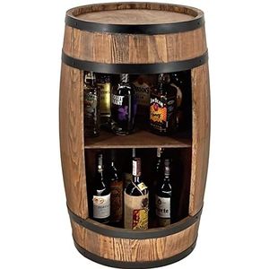 CREATIVE COOPER Houten vat huisbar - wijnkast in retrostijl - wijnvat bar - wijnrek hout - houten bar 80 cm hoog - naaldhout, woonkamer decoratie - vatbaar statafel en flessenstandaard (wengé)
