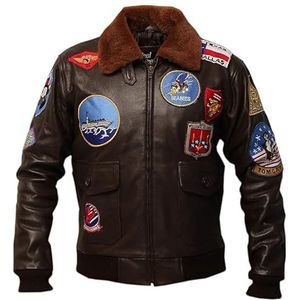 Tom Cruise Flight Men's Leather Jacket - Top Gun Bomber Leather Jacket Men - Brown Leather Jacket - Removable Shearling Collar (DE/NL/SE/PL, Alfabetisch, XL, Regular, Regular, Brown)