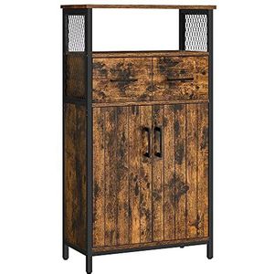 VASAGLE Badkamermeubel, dressoir, opbergkast, verstelbare plank, stalen frame, voor woonkamer, keuken, industriële stijl, vintage bruin-zwart LSC261B01