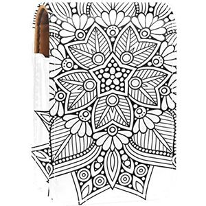 Zwart Boho Patroon Lip Gloss Houder Lipstick Case Draagbare Make-up Tas Reizen Lipstick Organizer Case met Spiegel Mini Lipstick Opbergdoos voor Vrouwen