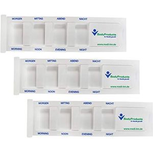 Medi-Inn Medicijndispenser met 4 vakken, wit standaard, 3 stuks, tablettenbox voor een dag, pillendoos, dagdispenser