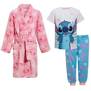 Disney Stitch-badjas en -pyjamaset voor meisjes, bijpassend, 3-delige set, roze badjas en pyjama voor kinderen, Meerkleurig, 5-6 jaar