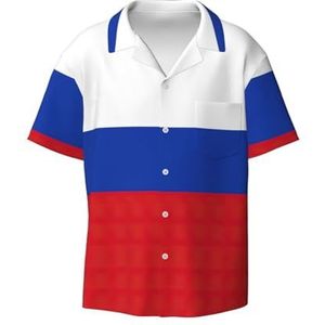 EdWal Russische Vlag Print Heren Korte Mouw Button Down Shirts Casual Losse Fit Zomer Strand Shirts Heren Jurk Shirts, Zwart, L
